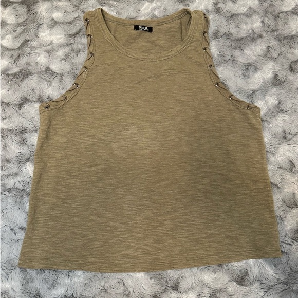 Miss Me Women's Sleeveless Tank Top Olive Green Shoelace Detail Sleeves Medium - Picture 1 of 12